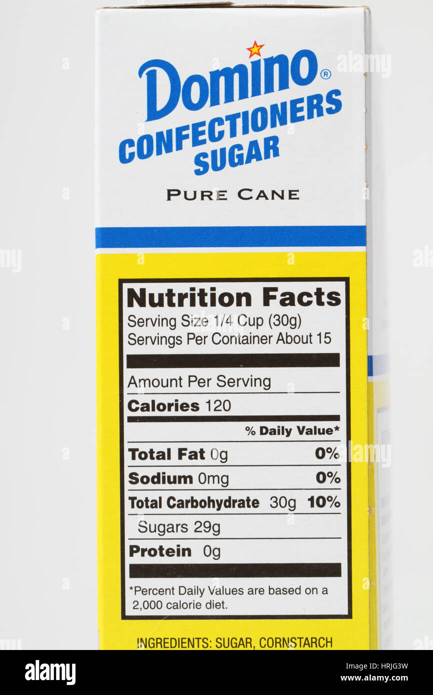 Nutrition Facts for Confectioner's Sugar Stock Photo Alamy