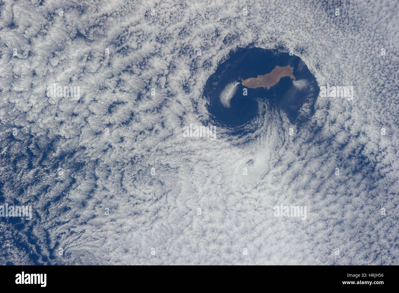 Guadalupe Island and Karman Vortex Clouds Stock Photo