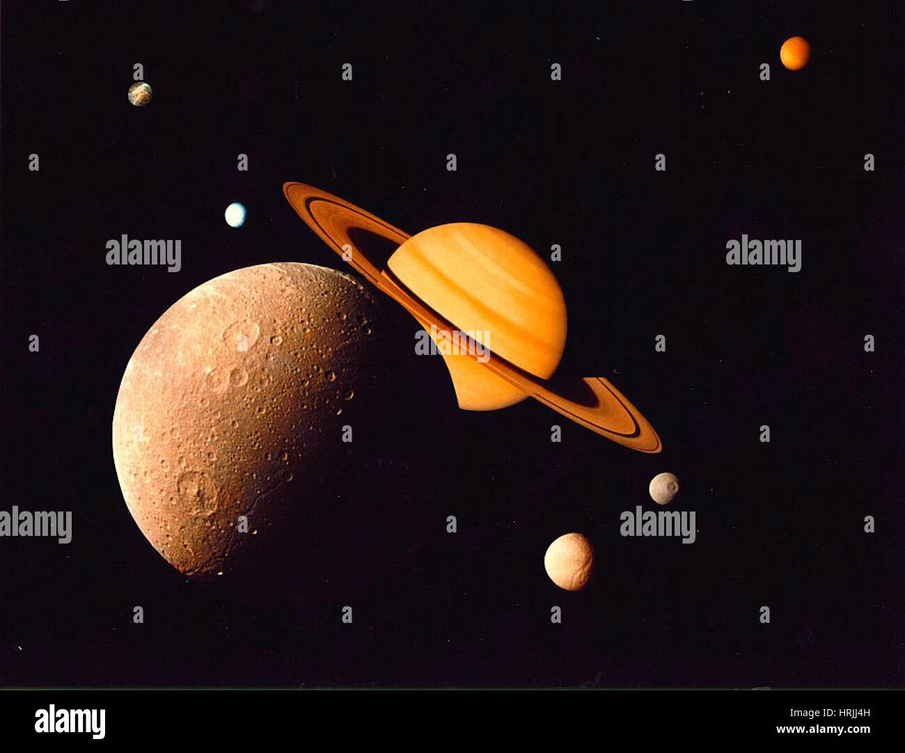 Saturnian System, Voyager 1 Montage Stock Photo