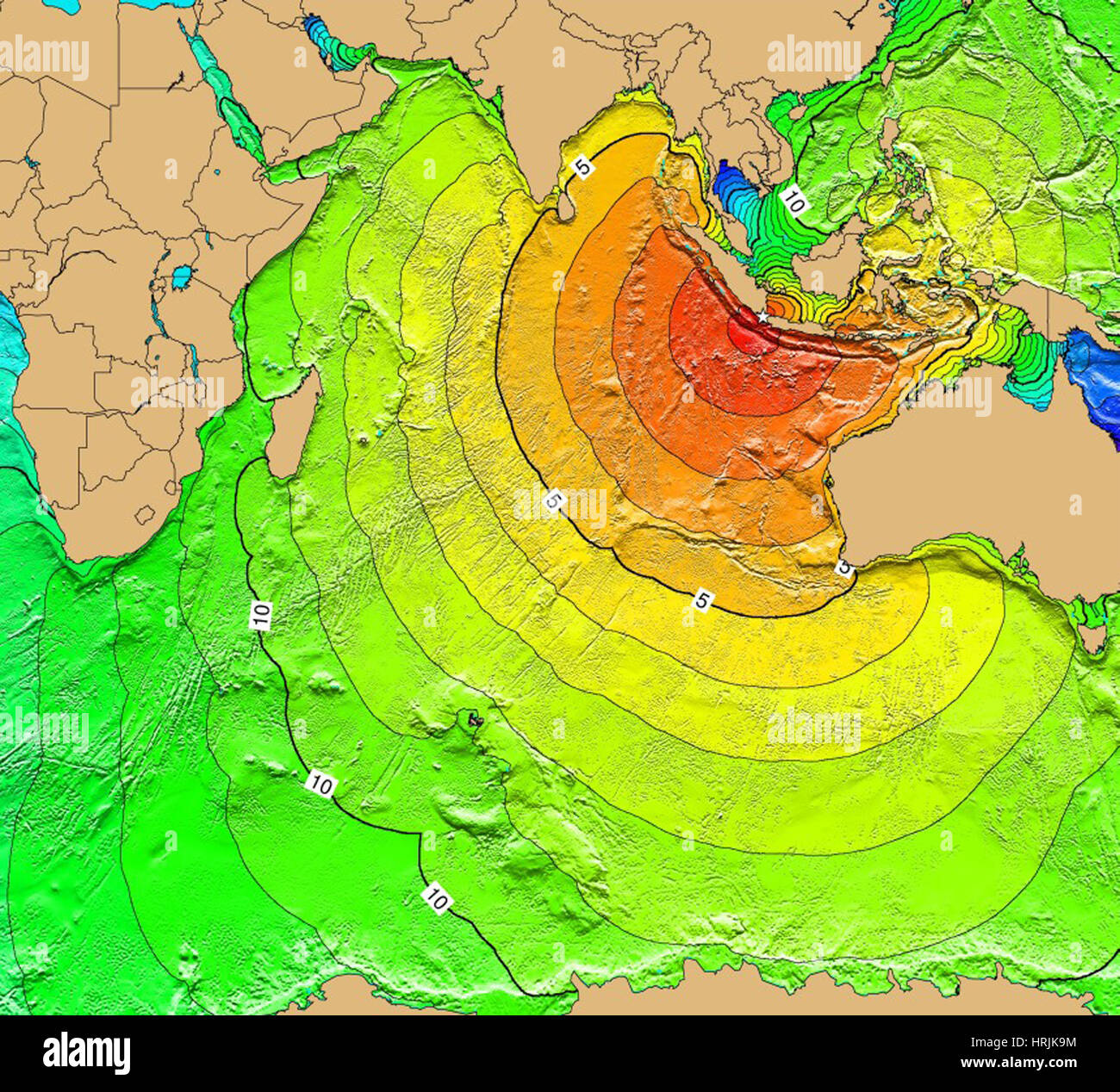 Tsunami Map, Krakatoa Eruption, 1883 Stock Photo