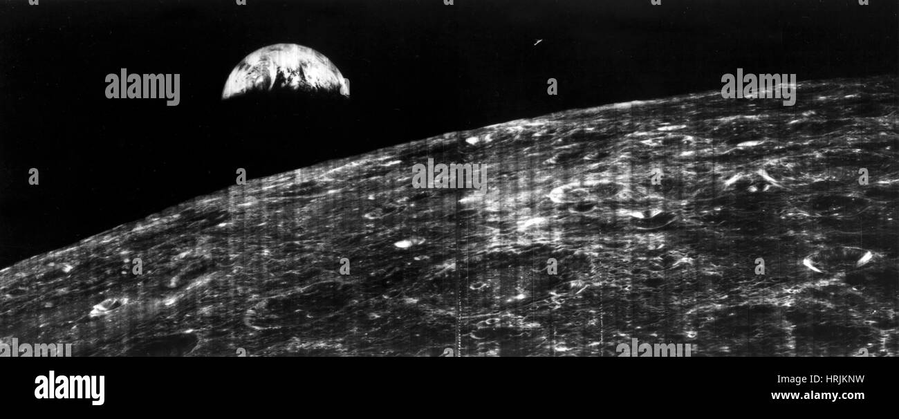 First View of Earth from Moon, 1966 Stock Photo