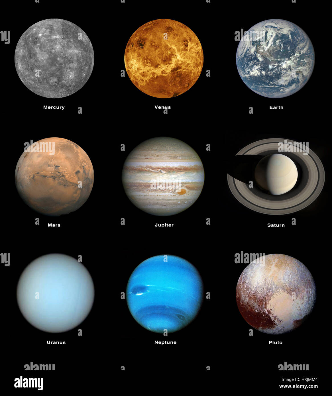 Planets of the Solar System (including Pluto) Stock Photo
