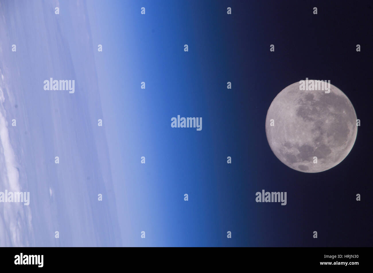 Full Moon, EarthåÕs Horizon and Airglow, ISS Image Stock Photo