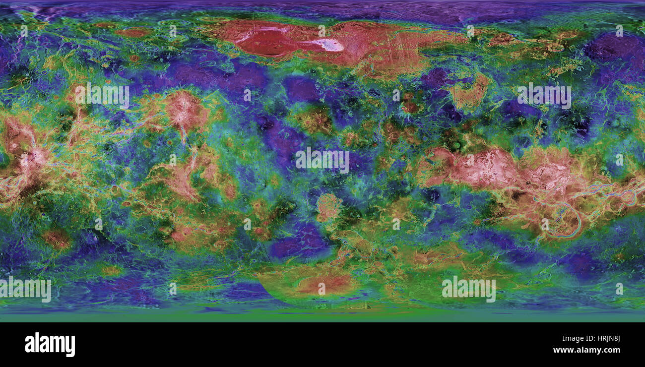 Venus, Topographic Map, Mercator Projection Stock Photo