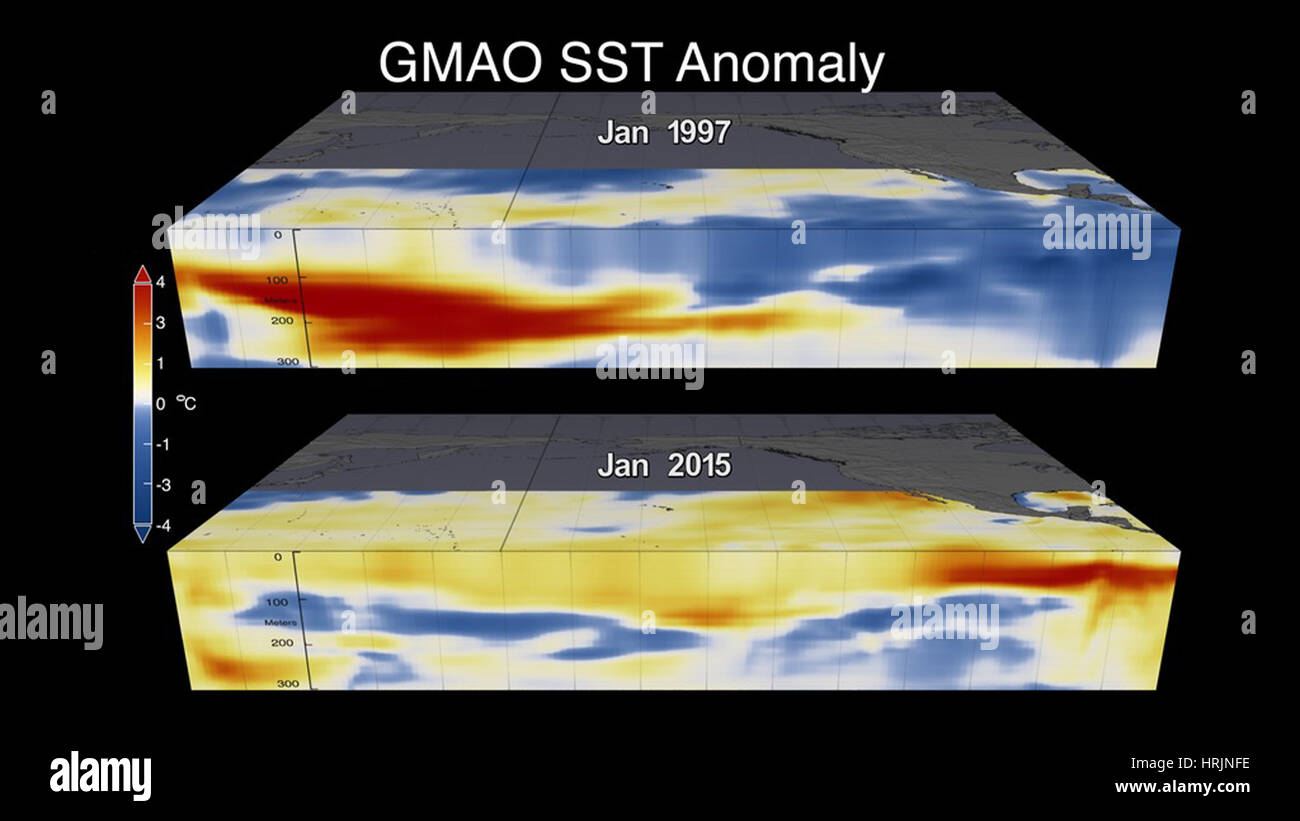 SSTA Data, 1997 and 2015 El NiÌ±o Events Stock Photo