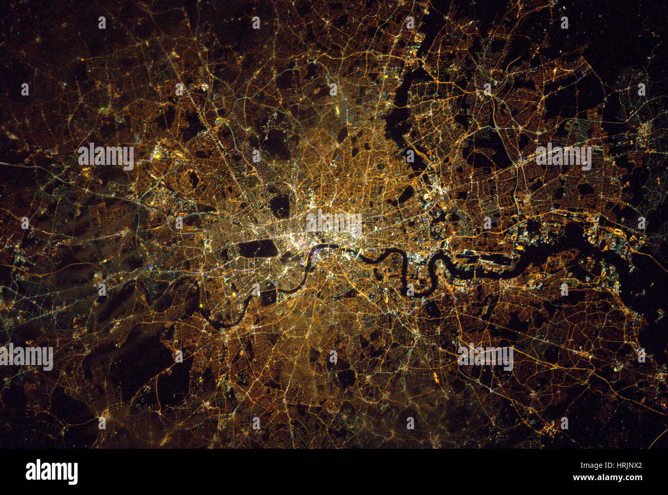 London at Night, Satellite Image Stock Photo