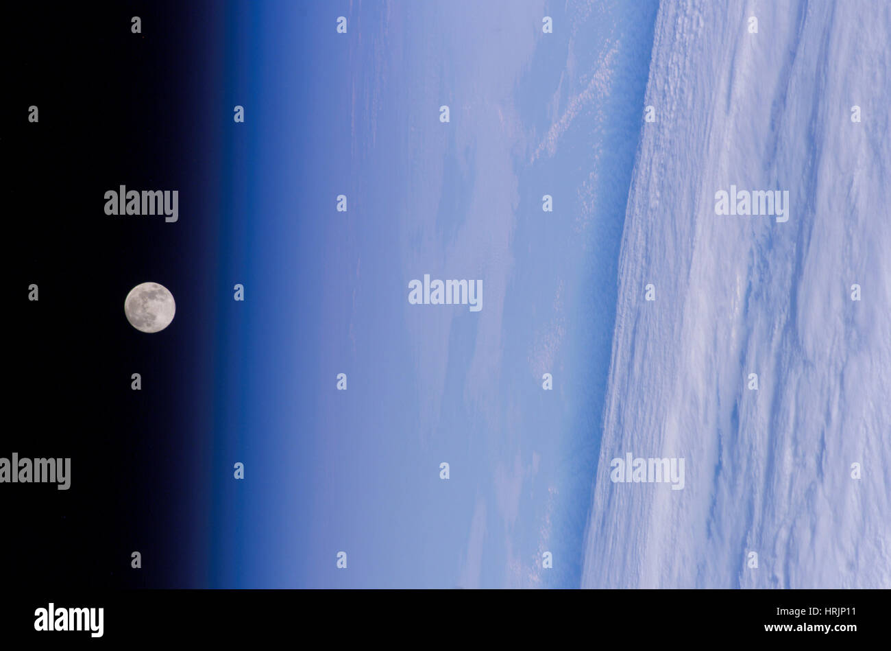 Full Moon, Earth's Horizon and Airglow from ISS Stock Photo