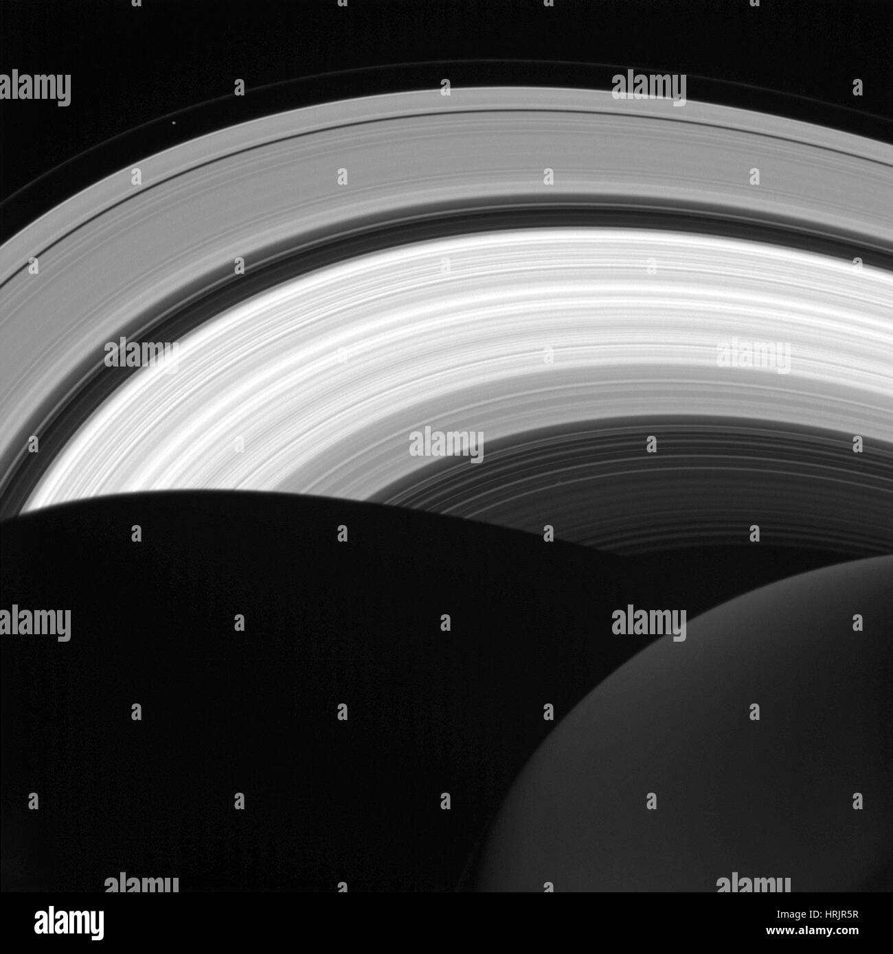 Saturn's Rings And Prometheus Stock Photo
