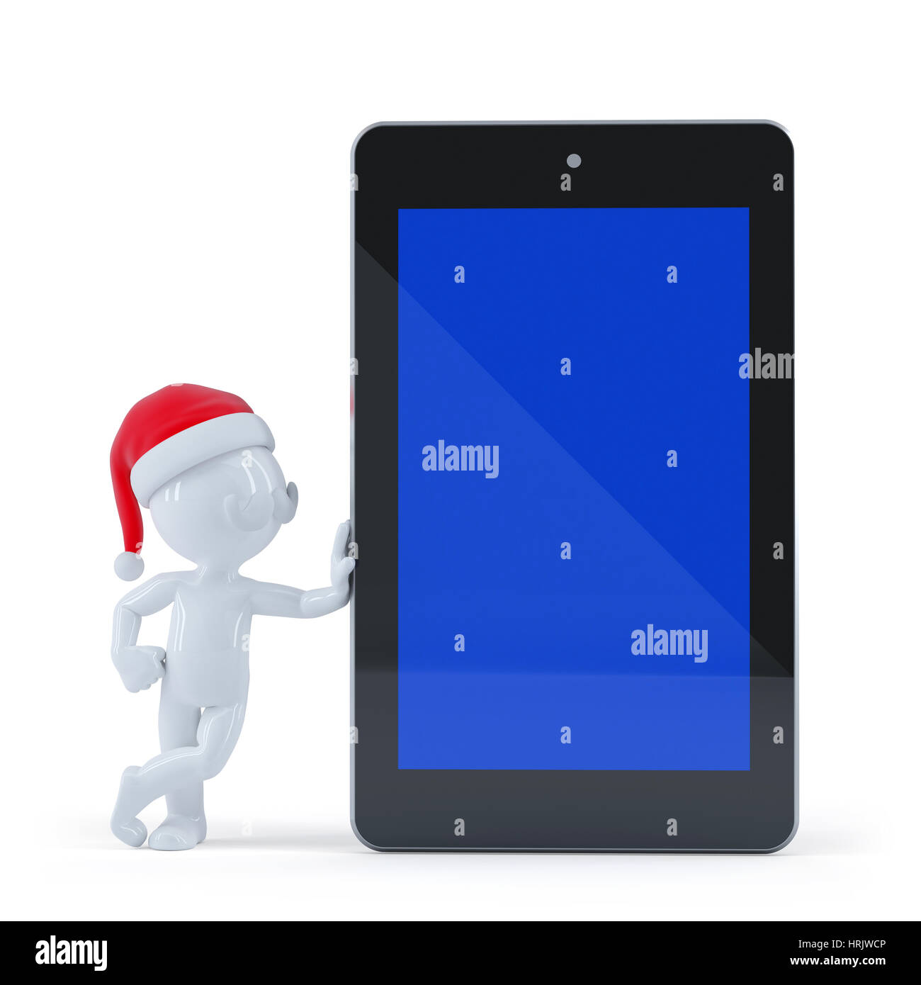 Happy Santa Claus with blank screen tablet computer. Isolated on white ...