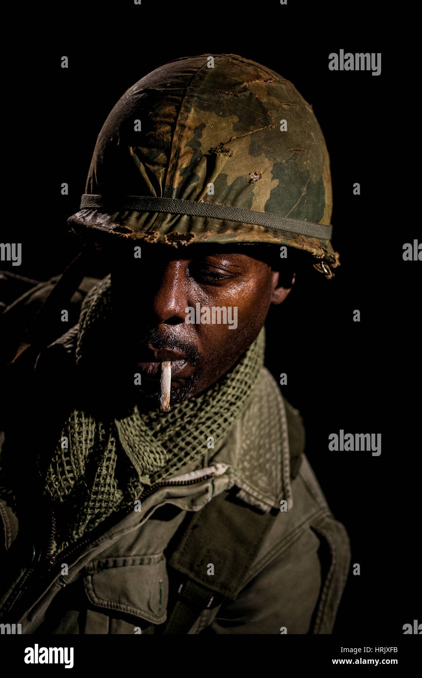 Shell Shocked Africanamerican Soldier Vietnam War Stock Photo