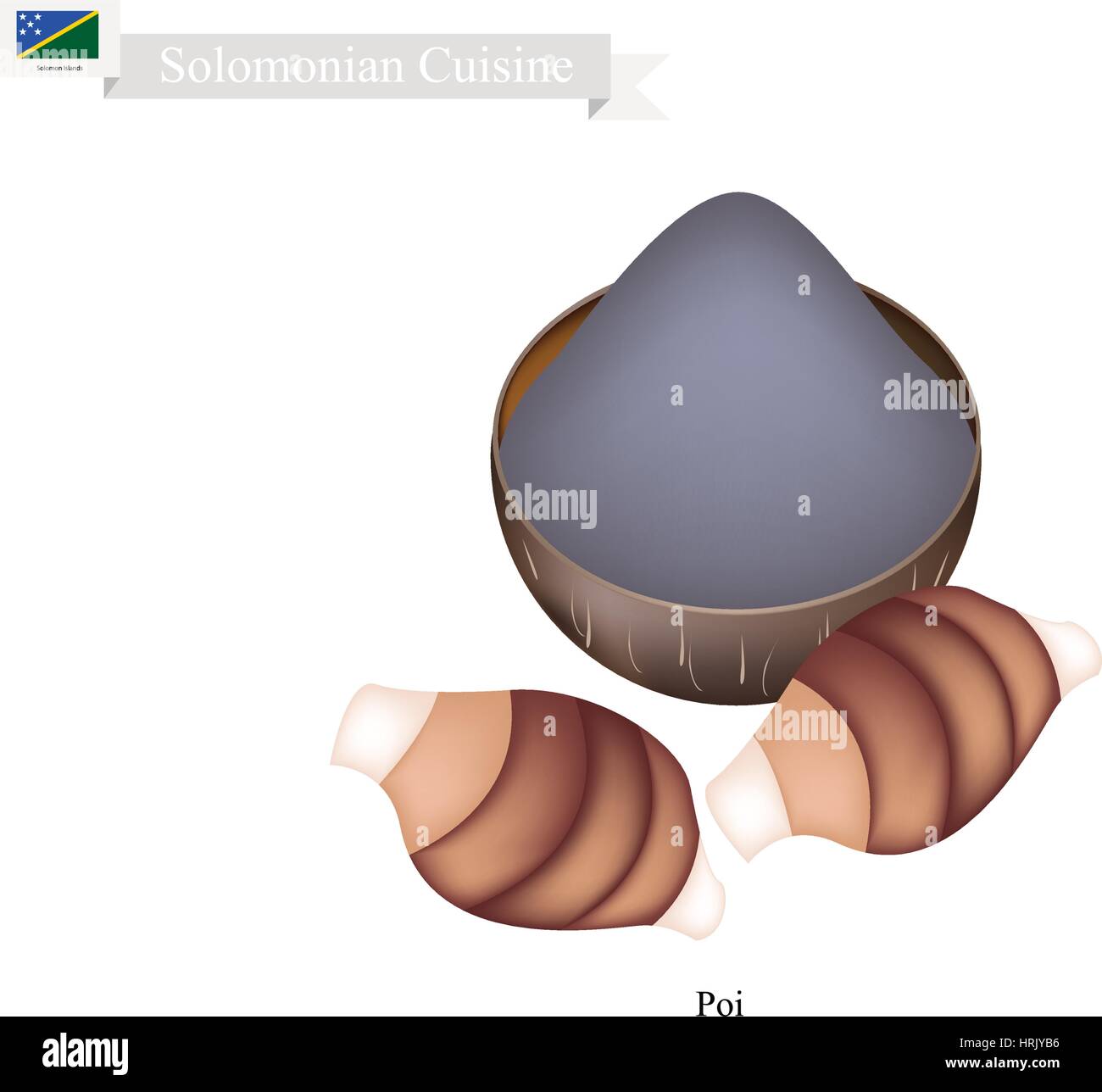 Solomonian Cuisine, Poi or Traditional Taro Porridge Made with Fermented Taro Roots Served Like A Pudding. One of The Most Popular Dish of Solomon Isl Stock Vector