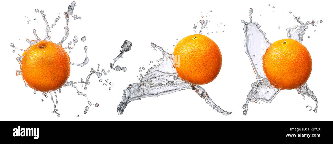 Water splash and fruits isolated on white backgroud. Fresh orange Stock ...