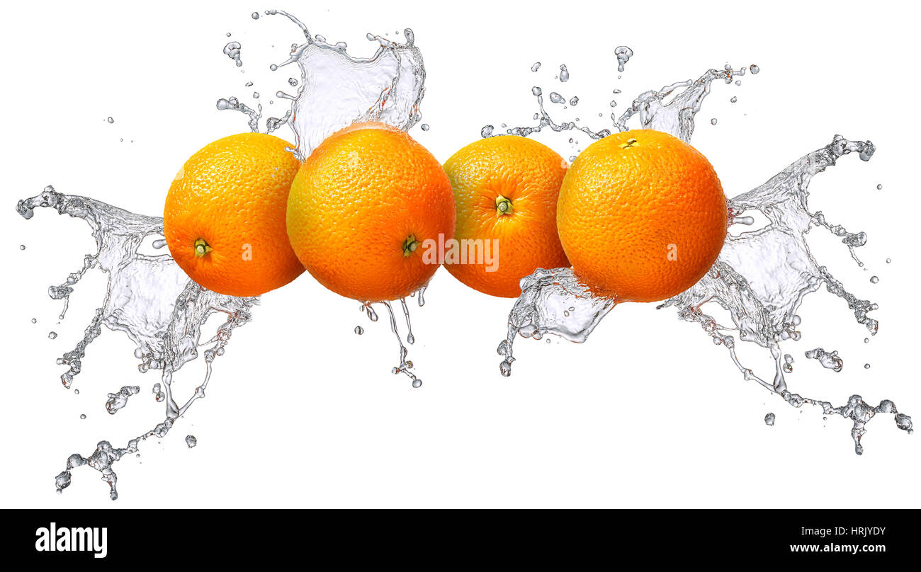 Water splash and fruits isolated on white backgroud. Fresh orange Stock ...