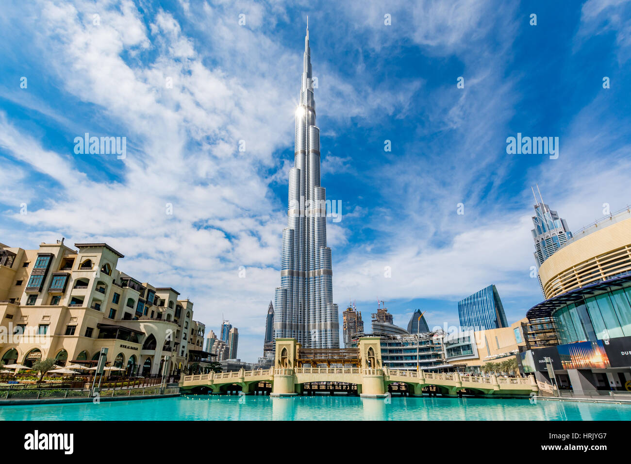 View of Burj Khalifa on a beautiful day, Dubai, United Arab Emirates Stock Photo