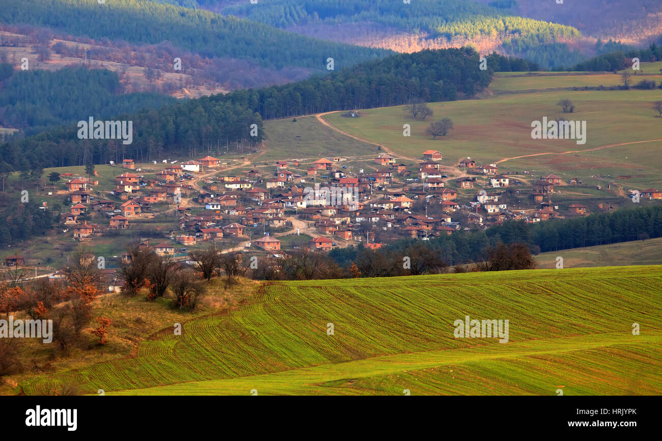 Sunset over small village in Rhodope Mountain. Bulgaria Stock Photo - Alamy