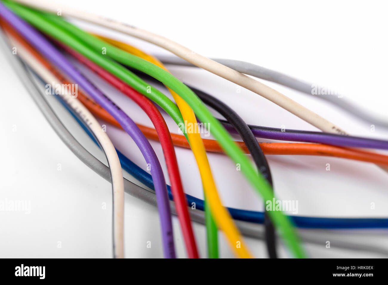 colorful electric wires on white background Stock Photo