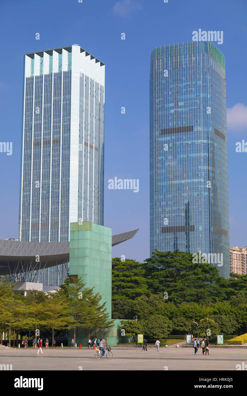 Skyscrapers around Civic Square, Futian, Shenzhen, Guangdong, China Stock Photo