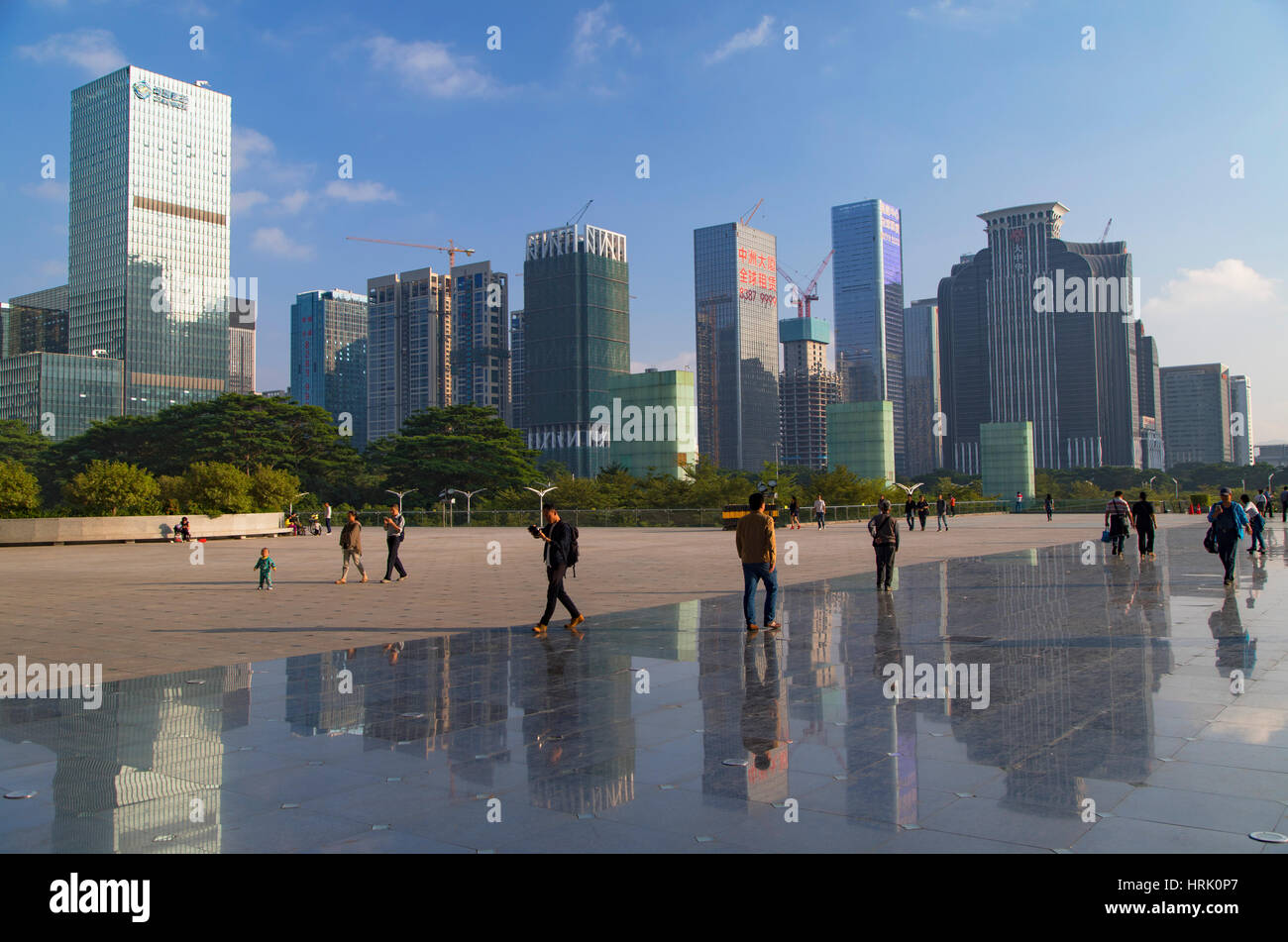 Skyscrapers and Civic Square, Futian, Shenzhen, Guangdong, China Stock Photo