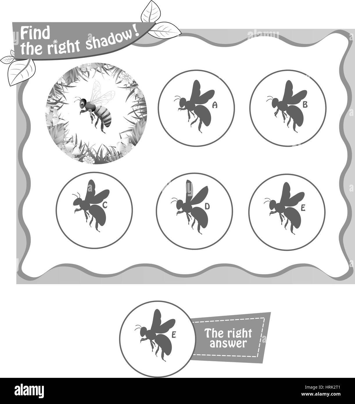 visual game for children and adults. Task the find right shadow bee ...