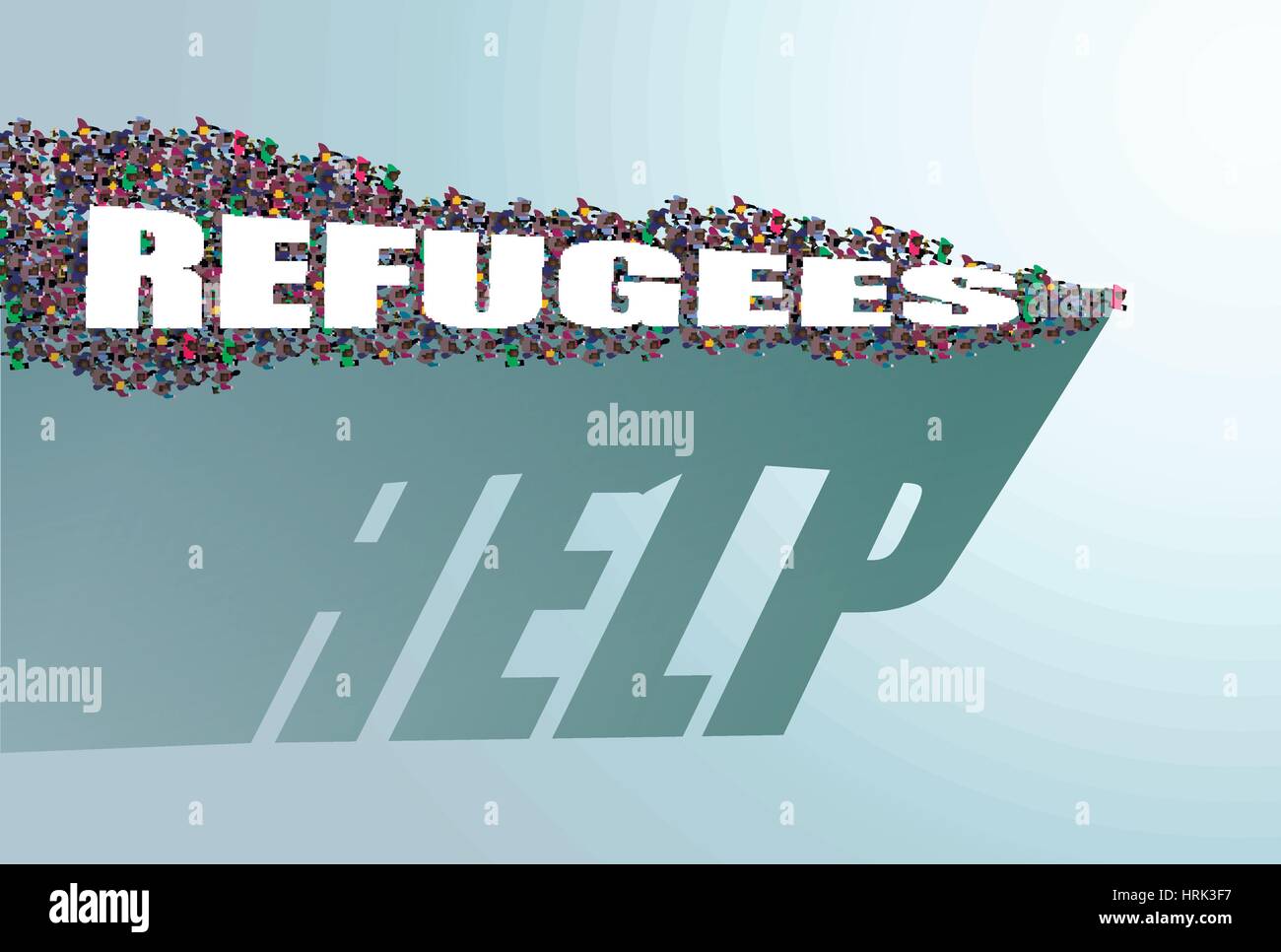 Refugees need help. The shadow falls from the crowds help Stock Vector