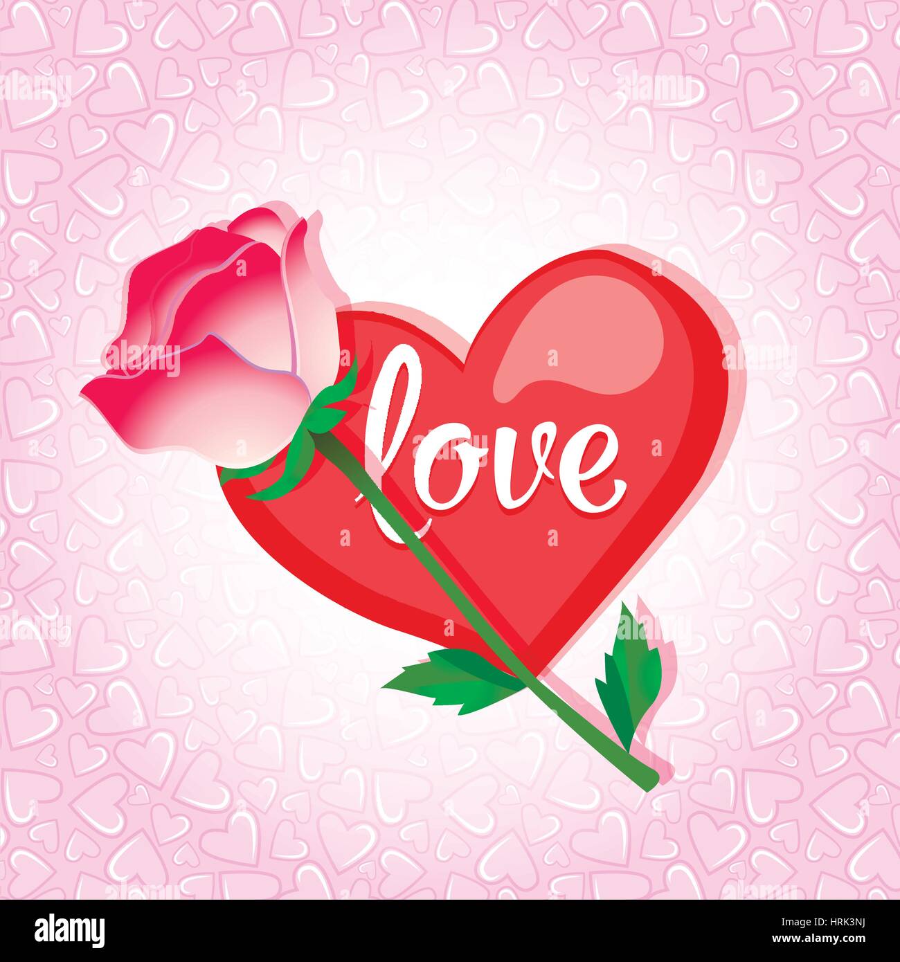 Greeting card with heart and rose on a pink background Stock Vector ...