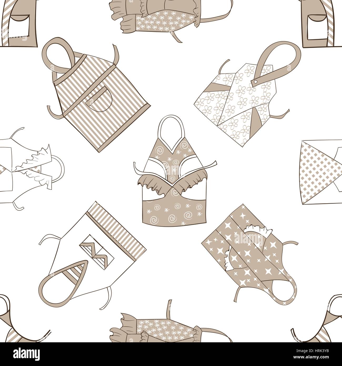 A set of kitchen aprons isolated on white, seamless background Stock ...