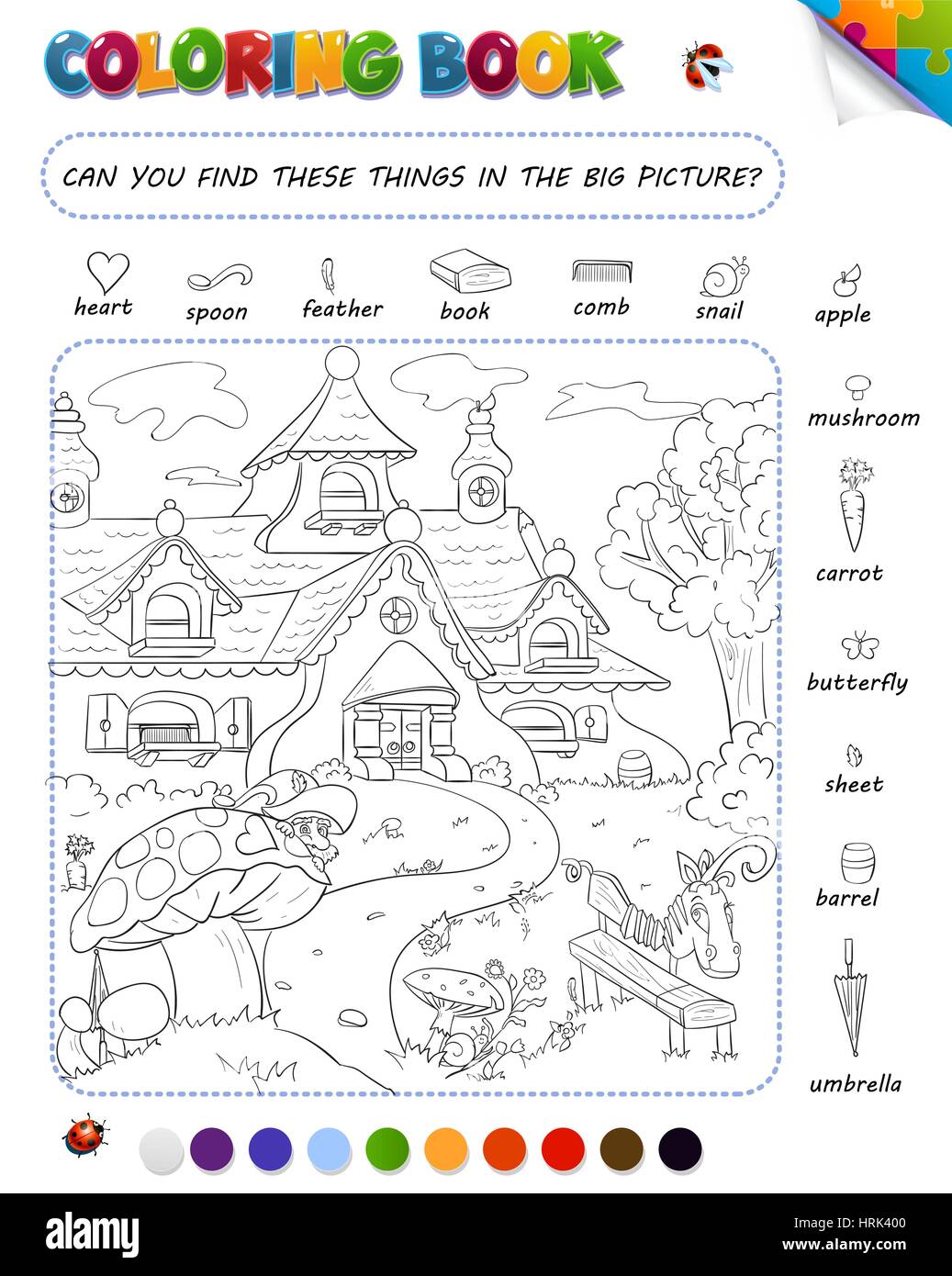 Download Coloring Book Game For Kids Setting Can You Find These Things In The Big Picture Stock Vector Image Art Alamy