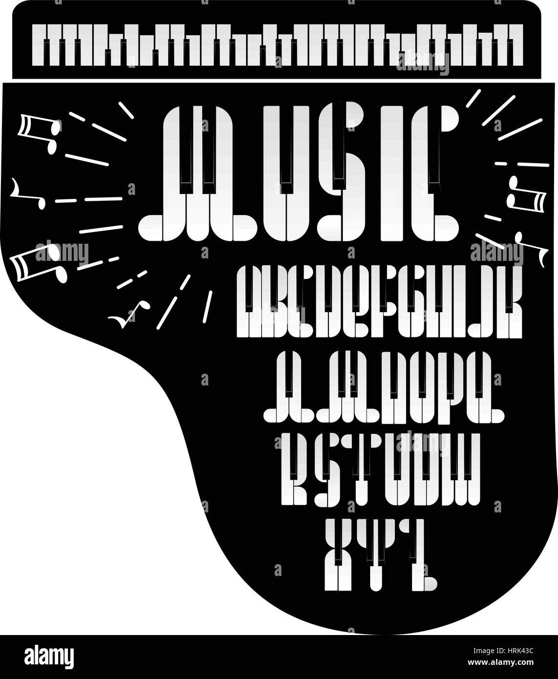 Abstract vector alphabet - a made from piano. Alphabet set. Musical