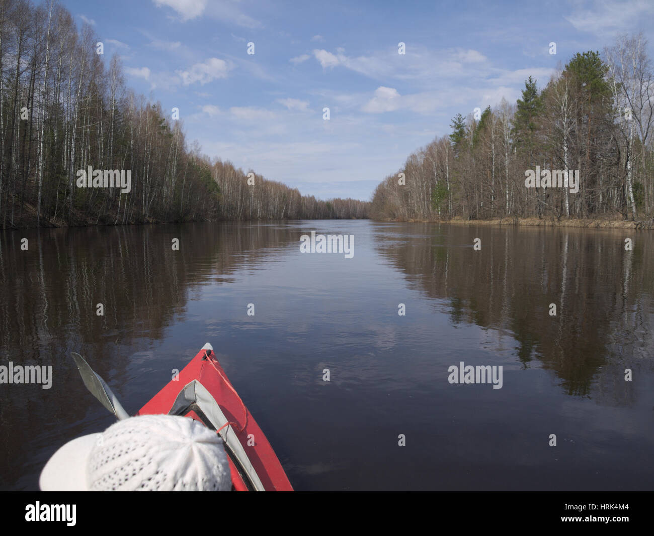 canoe on the spring river Stock Photo - Alamy