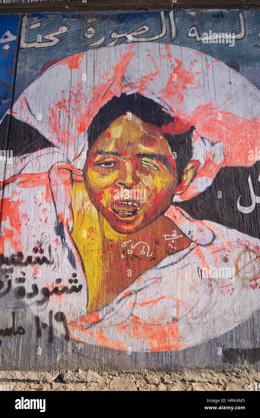 EGYPT, CAIRO: Ammar Abu Bakr is one of the most active mural artists. Here is drew martyrs as they looked after they were killed or tortured. Since th Stock Photo