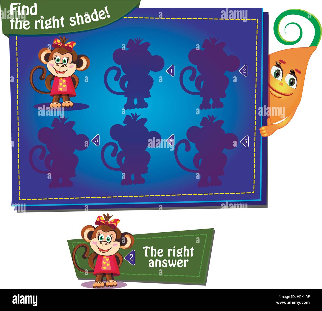 Visual Game for children. Task find the right shade! Stock Vector