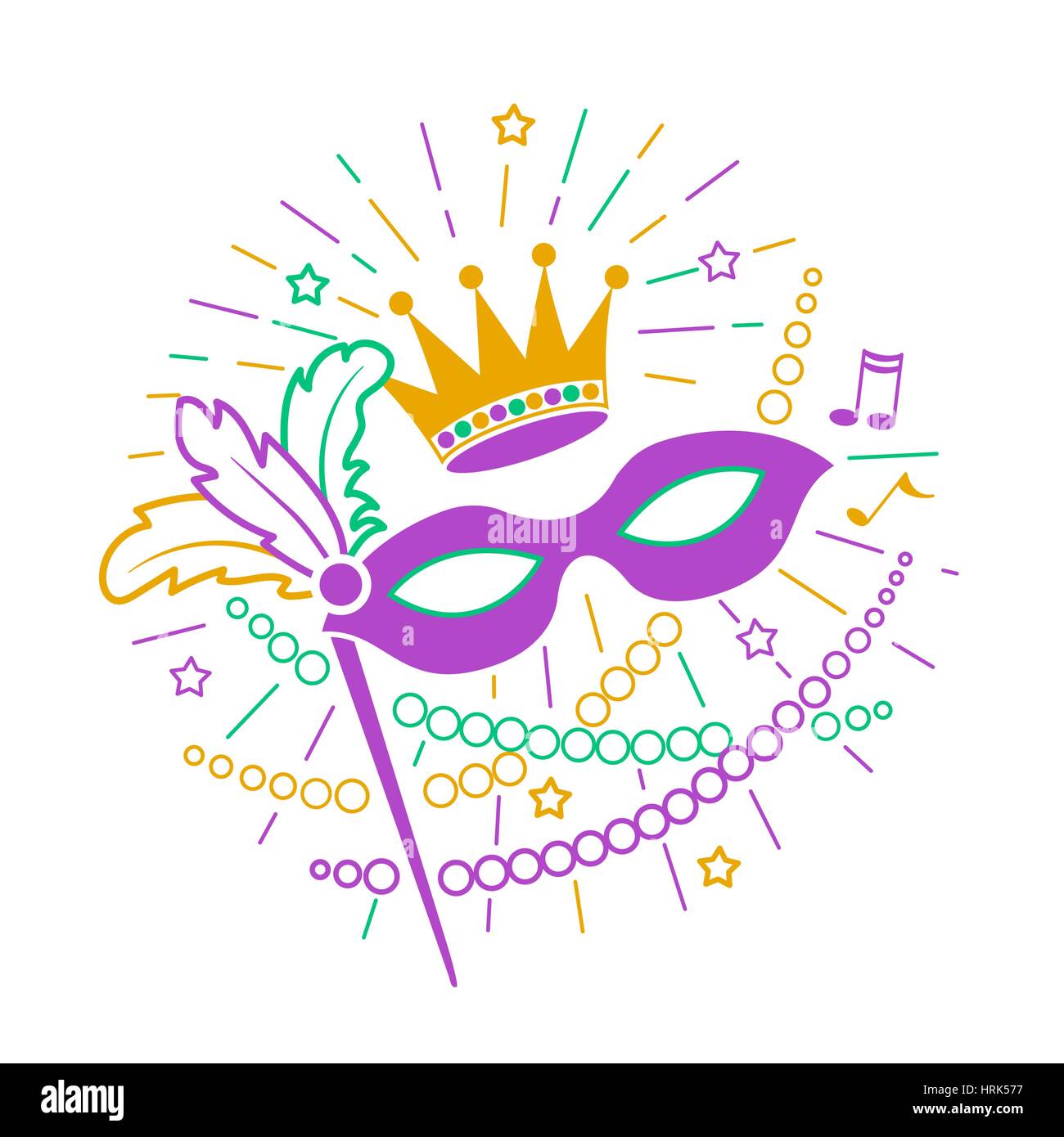 Mardi Gras Mask icon. Vector design illustration of celebration in the linear style Stock Vector