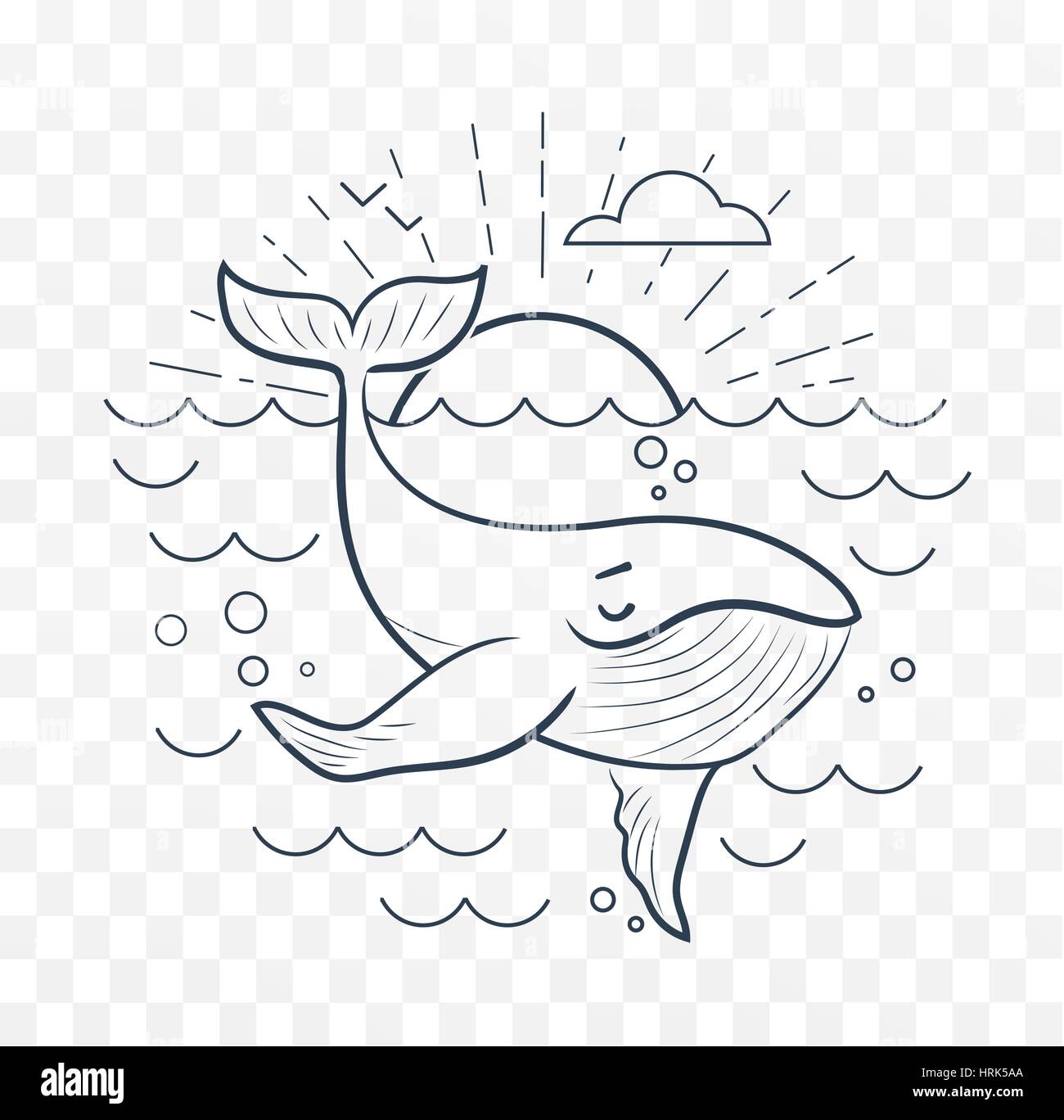Silhouette Of A Whale In The Sea Icon In A Linear Style Black And White Illustration Stock Vector Image Art Alamy