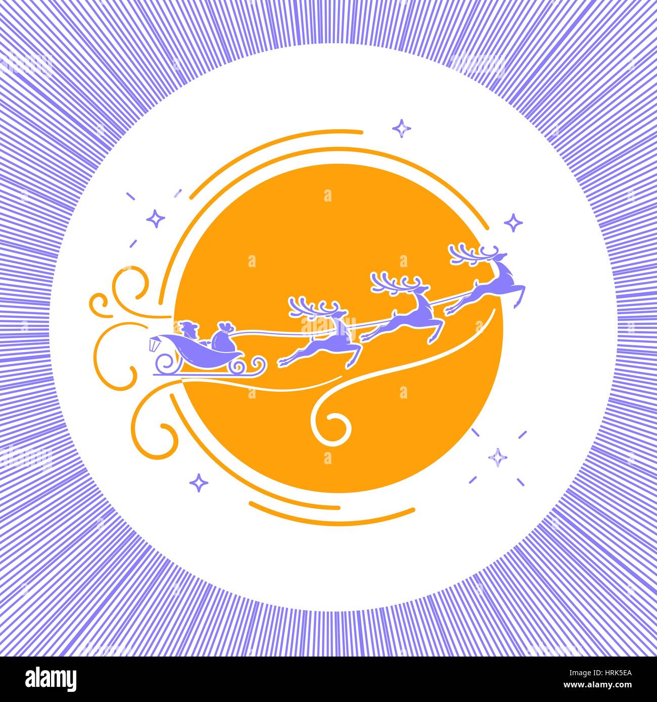 silhouette of Santa Claus flying reindeer on a moon background in ...