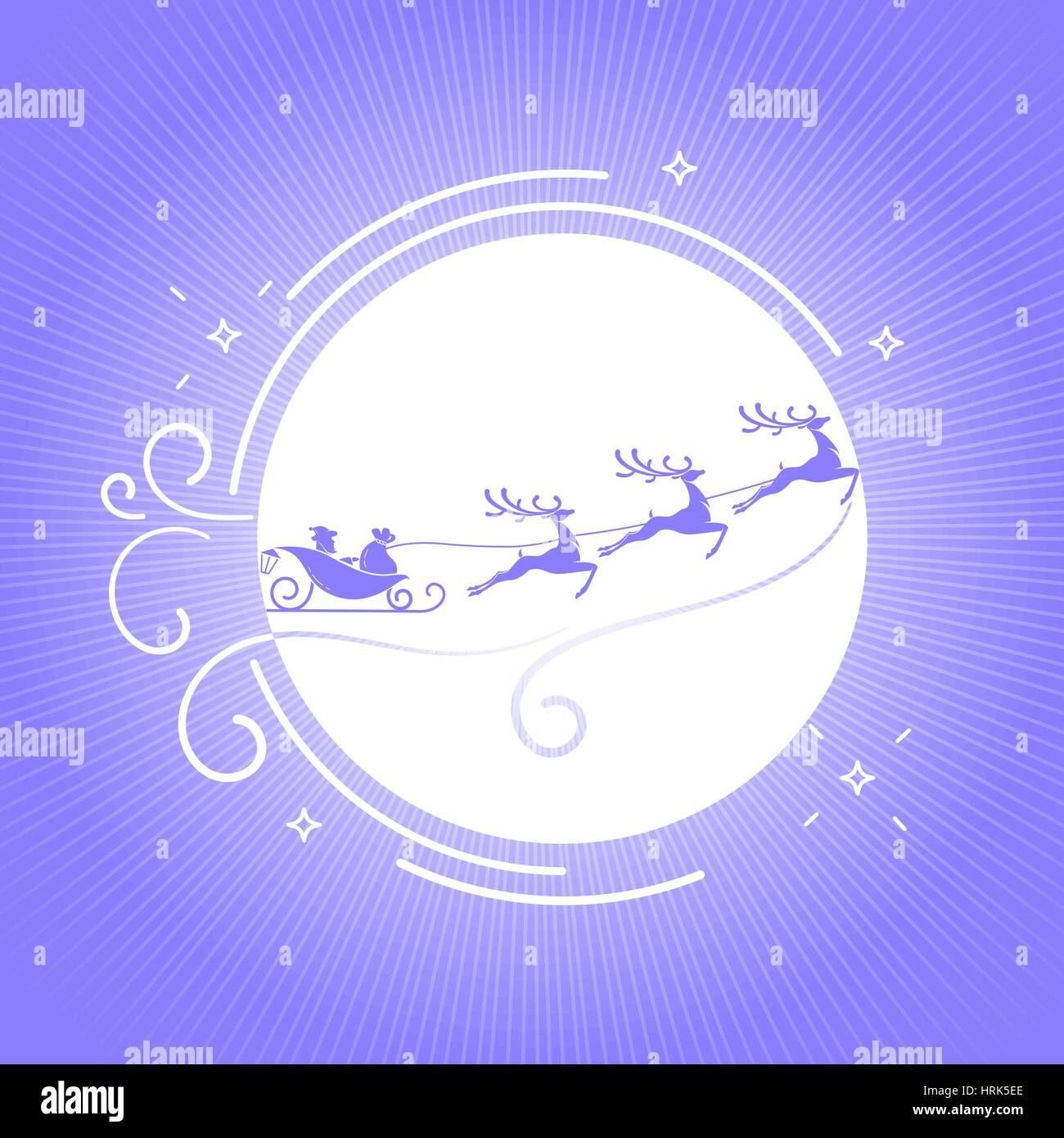 silhouette of Santa Claus flying reindeer on a moon background in ...