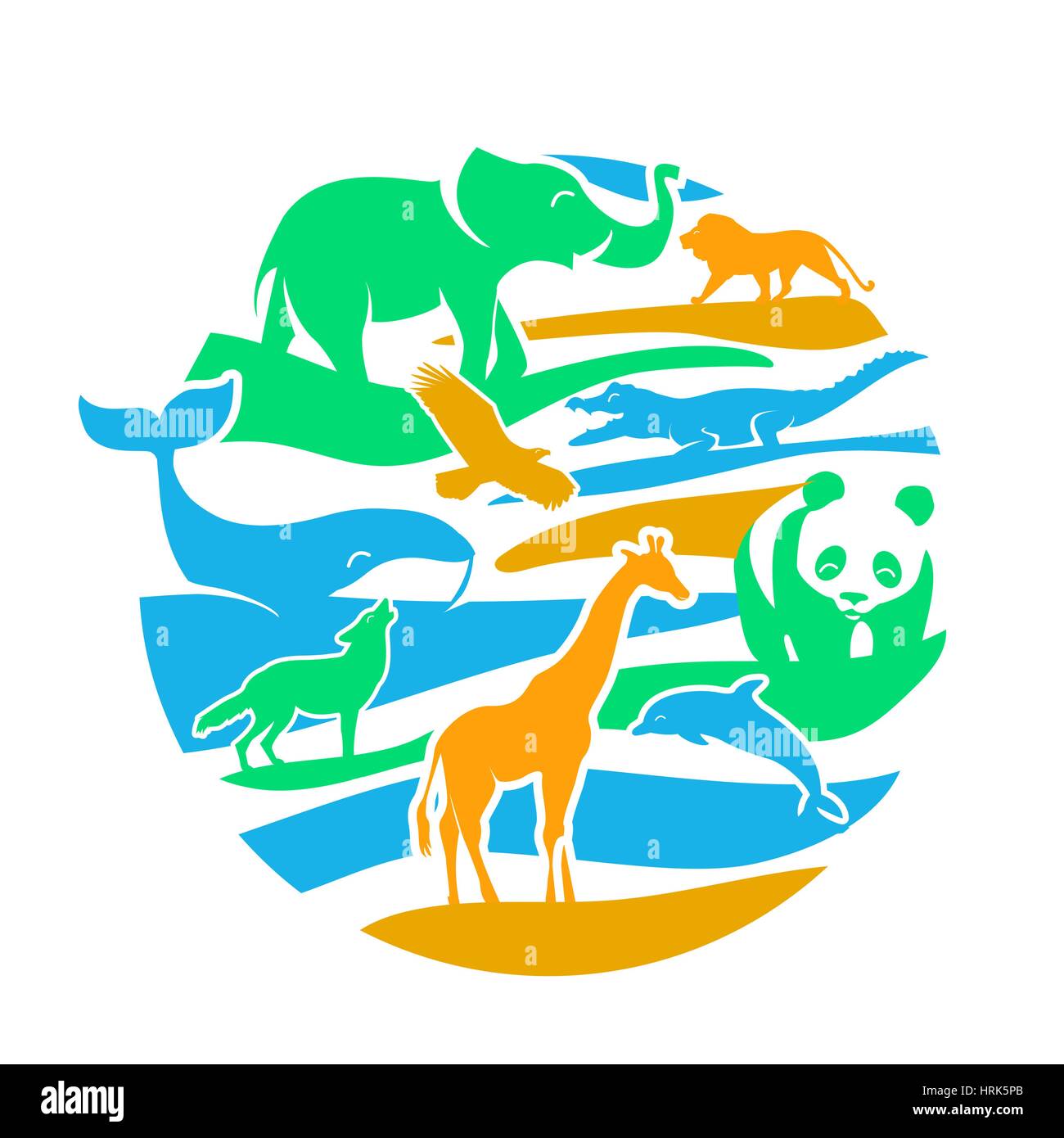 Icon in the form of animal silhouettes in a circle on the ground. Icon for the zoo, on the day of the animals Stock Vector