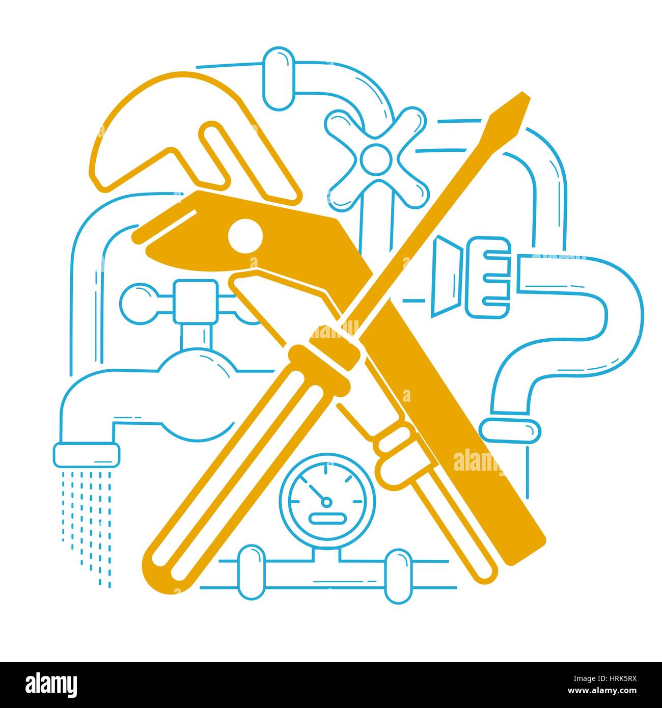 Icon Plumbing in the linear style. Modern line style logo for repair company or plumbing service Stock Vector