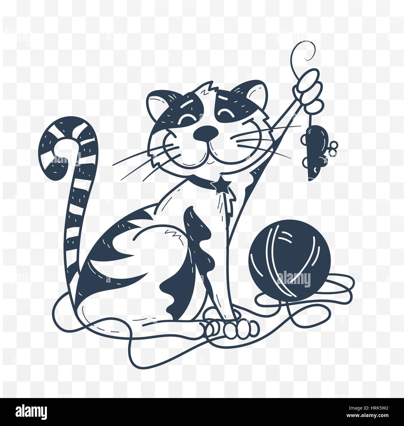 Silhouette Black And White Illustration Of Funny Cat Caught A Mouse Toy Vector Icon Stock Vector Image Art Alamy