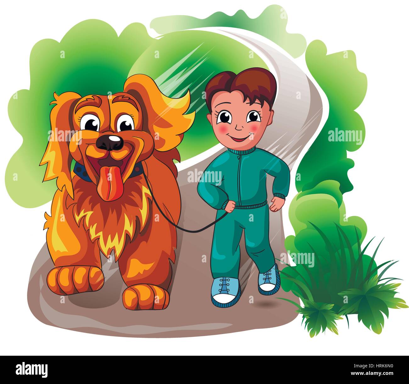 boy with a dog for a walk Stock Vector Image & Art - Alamy