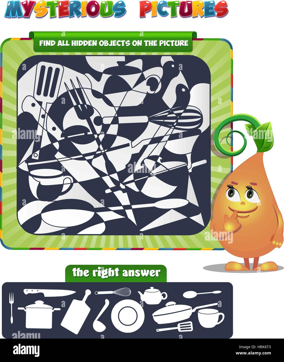 Visual game for children find all hidden objects on the picture stock