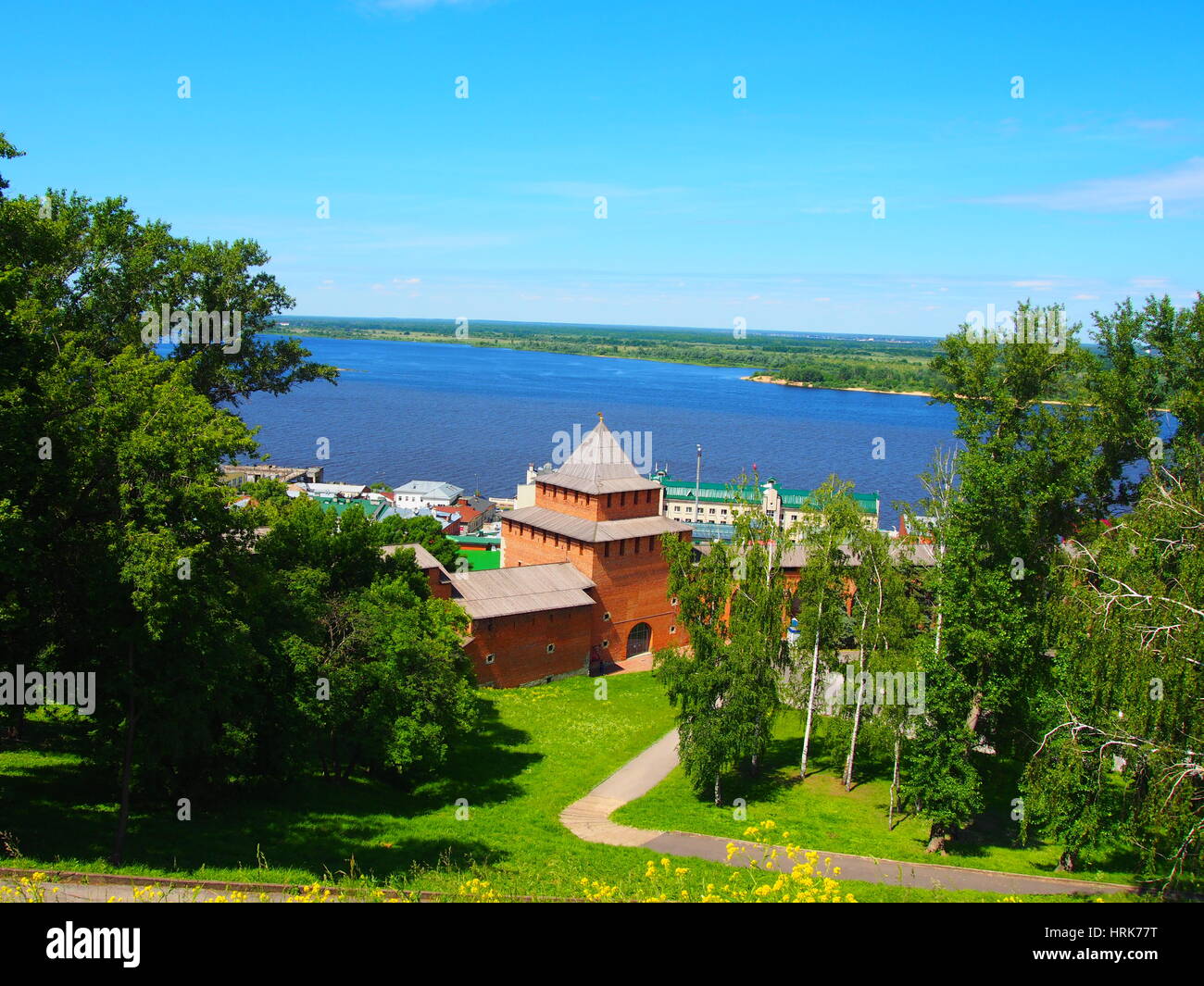 View of the river Volga and Oka from Nizhny Novgorod Kremlin. Landscape. Stock Photo