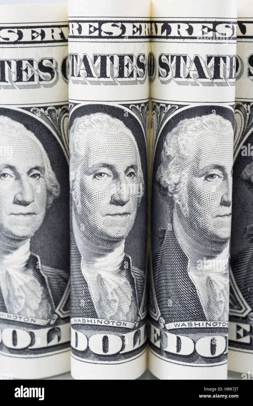 Close detail of US 1 / One Dollar banknote / bill. Metaphor for US economy, trade, currency