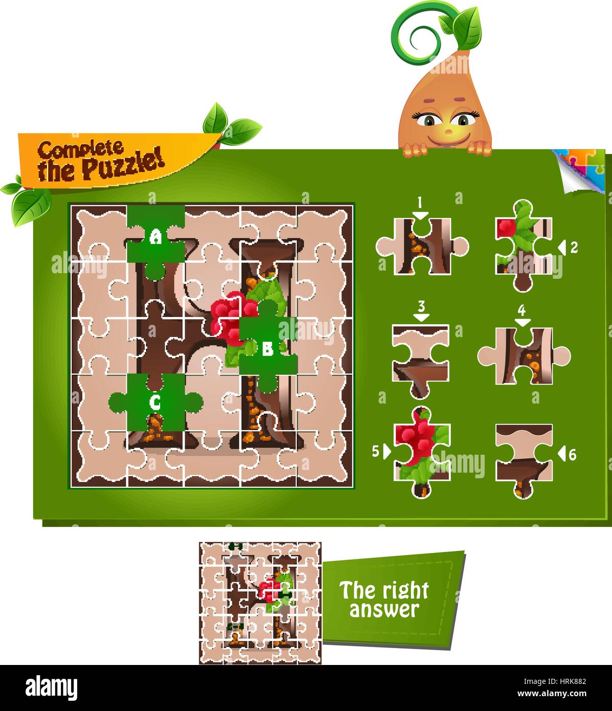 Puzzle Task visual game for children and adults. Task complete the puzzle! Letters ...