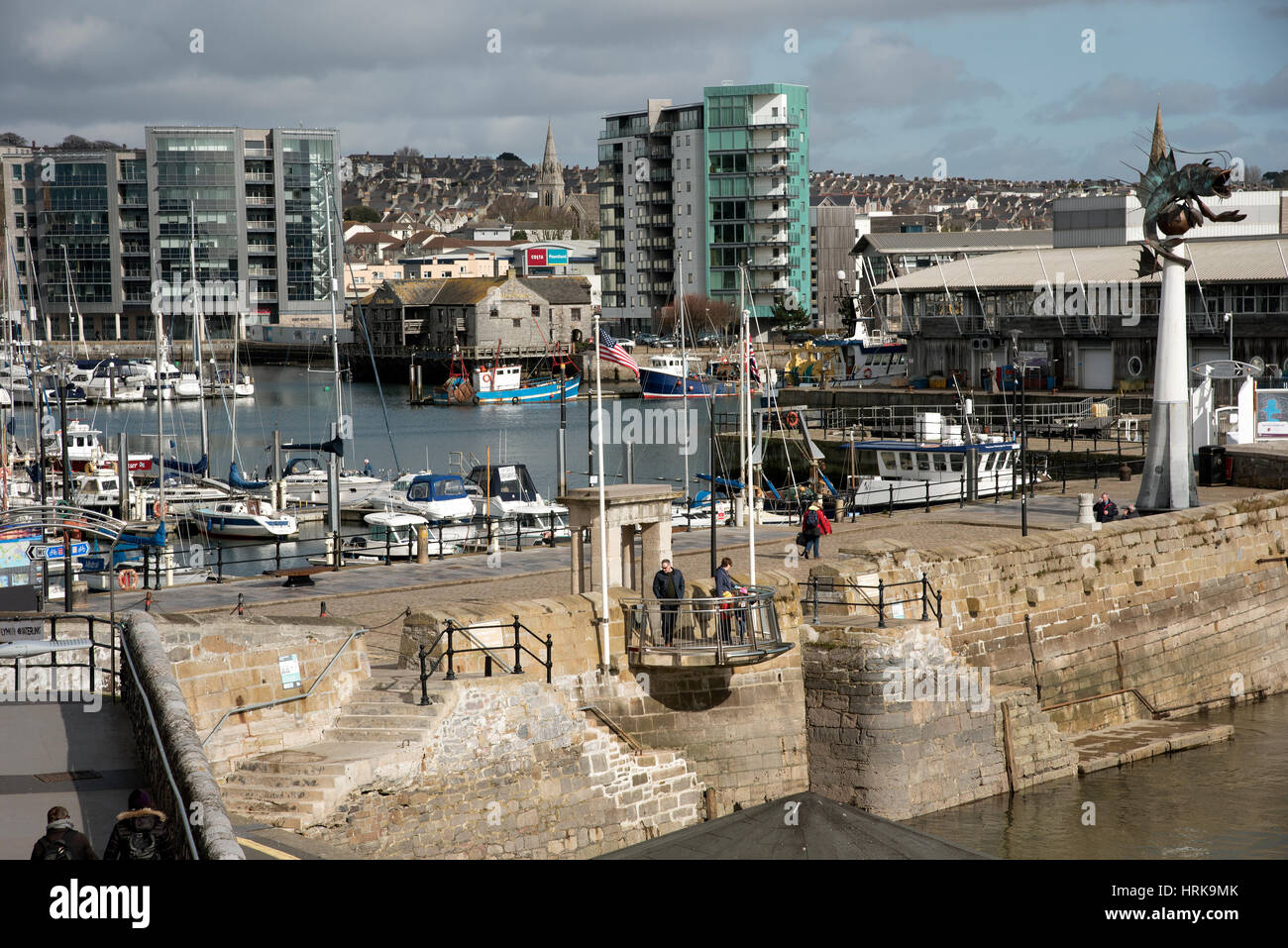 The Mayflower Steps at The Barbican in Plymouth south Devon England UK Stock Photo