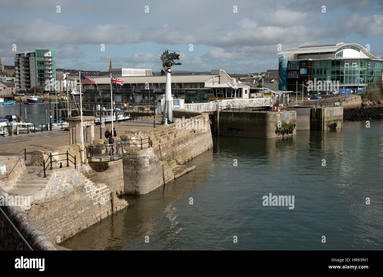 The Mayflower Steps at The Barbican in Plymouth south Devon England UK Stock Photo