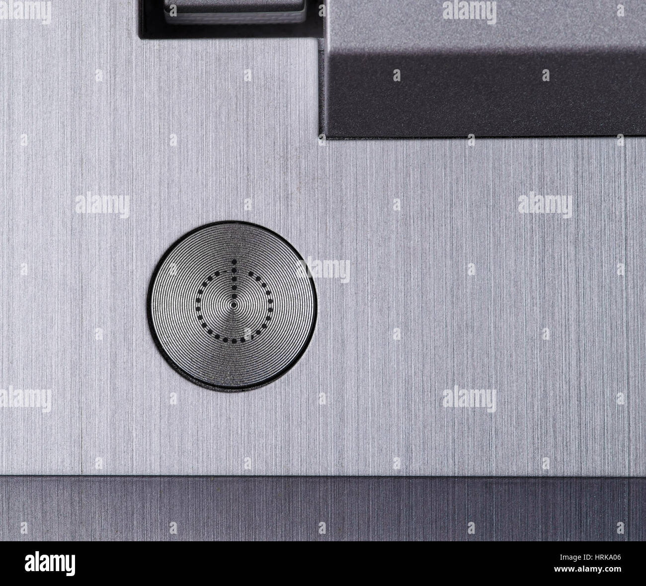 The laptop’s silver power off button Stock Photo Alamy