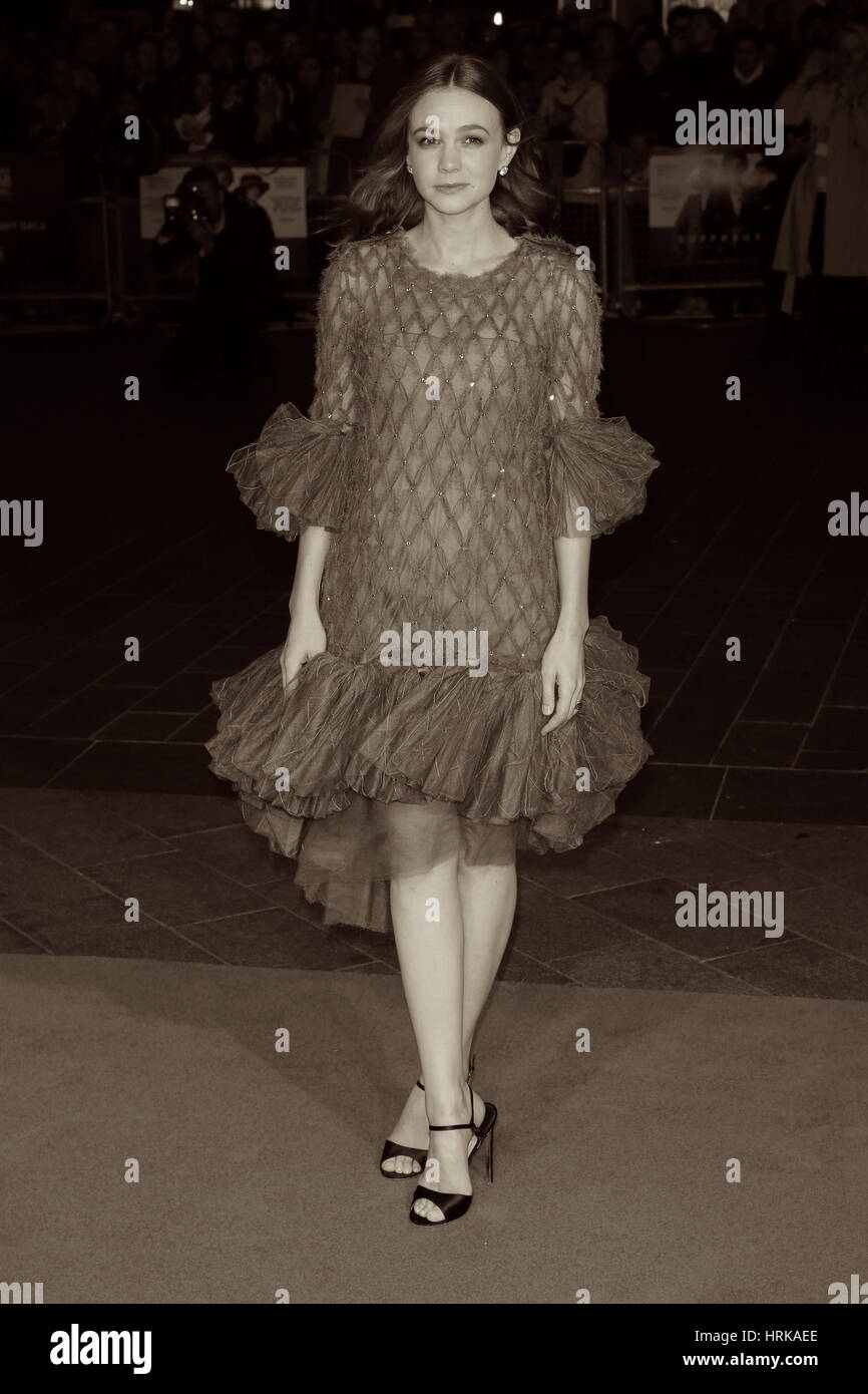 London, UK, 7th Oct 2015: Carey Mulligan ( Image digitally altered to Sepia Effect ) attends Suffragette film premiere and gala opening night, 59th BFI London Film Festival in London Stock Photo