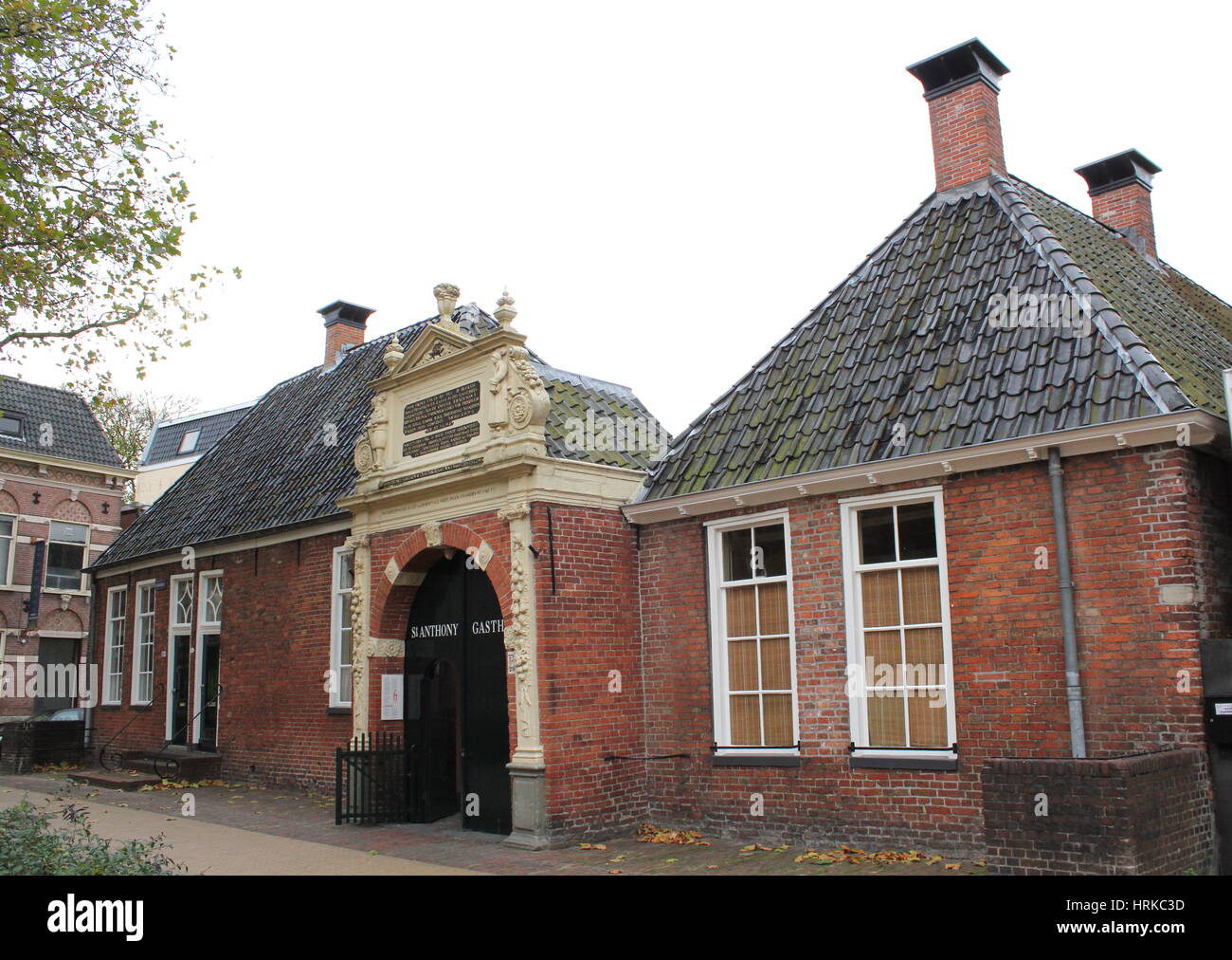 Main entrance to Sint Anthonygasthuis (Saint Antony's Hofje = courtyard with Almshouses), inner city of Groningen, Netherlands. Founded in 1517. Stock Photo
