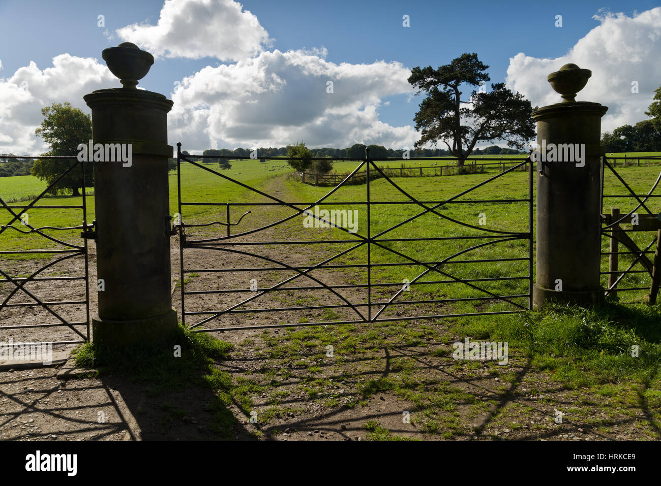 Estate gate at Bretton Hall, Yorkshire. Stone pillars with nice wrought