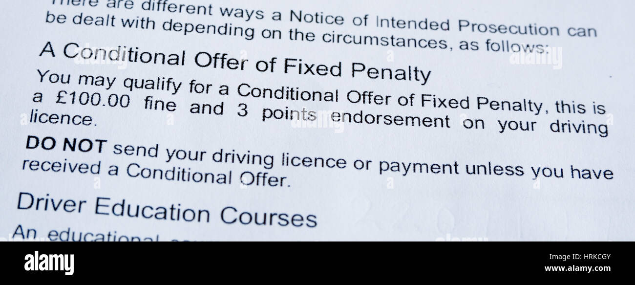 Conditional Offer of Fixed Penalty on Road Traffic Offence Notice Stock Photo
